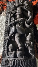 "Antigua estatua de madera de madera de la India Lord Dance Shiva tallada a mano templo friso 20x9x3"""