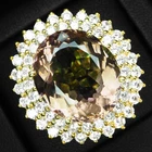 Bi Color Tourmaline Heart 20.60Ct 925 Sterling Silver 24K Gold Rings Size 6.5