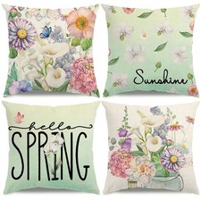 Spring Pillow Covers 18x18 Mint Green Spring Summer Farmhouse Decorations Flo...