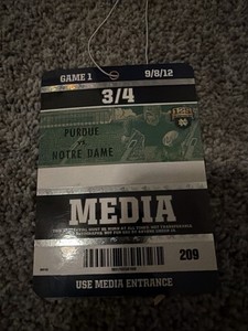 September 8, 2012 – Notre Dame vs. Purdue Media Pass Undefeated Season Rare