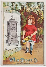 Weir Stove Co. Glenwood Range Trade Card Agent Slater Woolen Co. Webster, MA