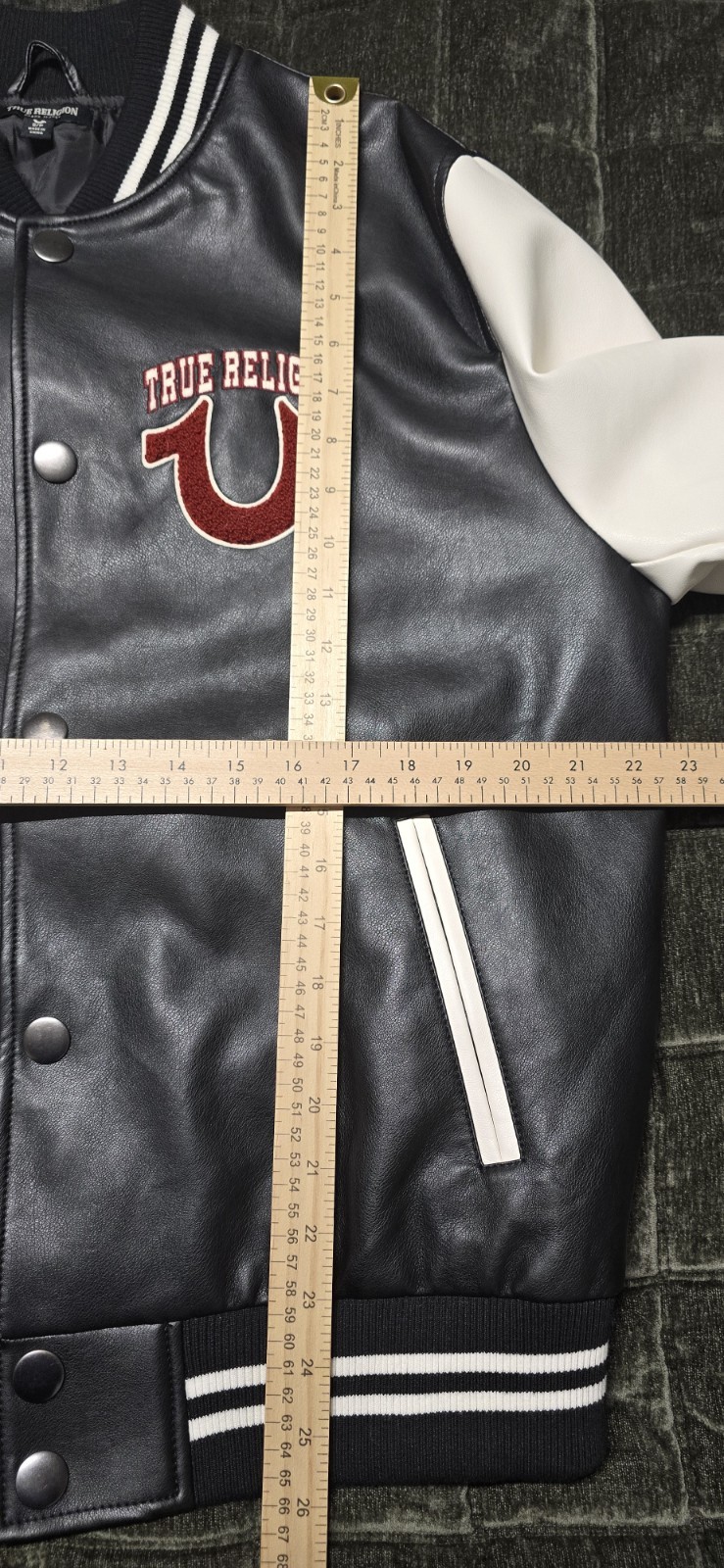 True Religion Varsity Jacket Men's Size Small White/Black Faux Leather  thumbnail 7