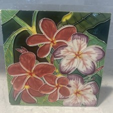 Hawaii Tropical Flower Ceramic Glazed Trivet Hot Plate Wall Art Tile By Pat Sage