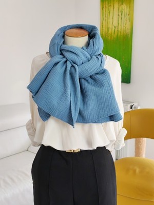 Italy Moda Rechteckiger Musselin Tuch Schal Double Gauze 77 X 180 Tauben Blau