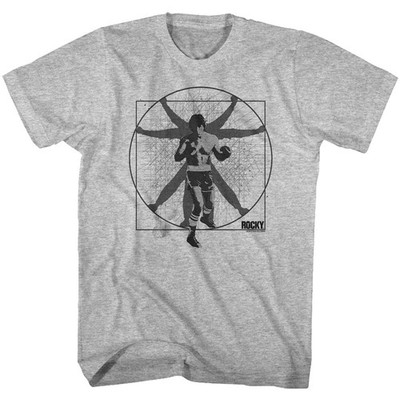 Rocky T-Shirt Kurzarm Herren Kurzarmhemd Heather Grau Grafik Motiv Crew Neck