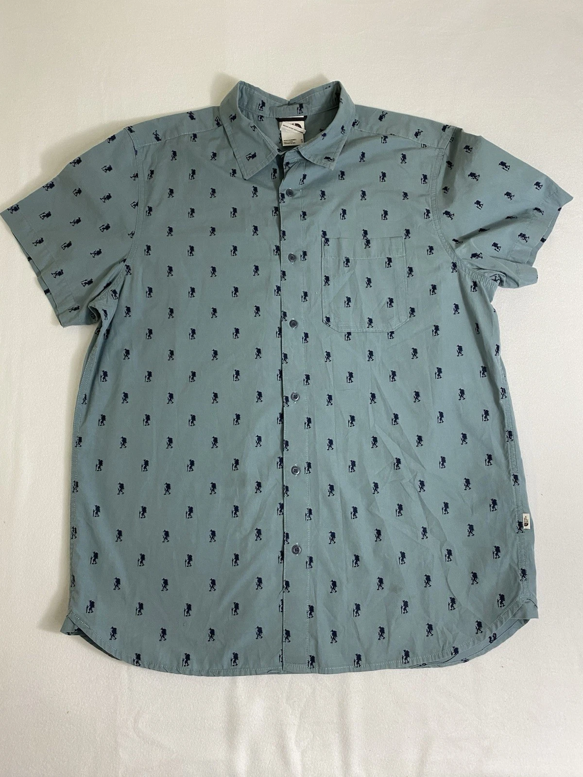 The North Face Men's XL Short Sleeve Button-Up Blue Hiking Man Outdoor Shirt