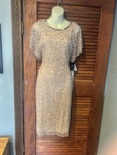 ADRIANNA PAPELL 4 Champagne Flutter Sleeve Sequin Sheath Dress NWT