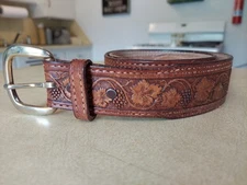 Tex Tan Tooled Grapes Leather Belt Size 38 VTG Unisex Southwestern Made In USA 