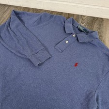 Vintage Polo Ralph Lauren Long Sleeve Polo Shirt Mens Size Large Blue Red Pony