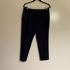 Talbots Women 12P Navy Blue Double Weave Button Hem Hampshire Ankle Pants NWOT
