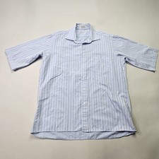 VTG Christian Dior Men's Short Sleeve Dress Shirt Blue/ White Stripe 16.5/33