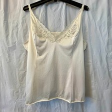 Vintage 80s Vanity Fair Ivory Lace Trim Camisole Top USA Sz XL 1XL Balletcore