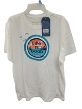 Life is Good Men's Ocean Coin Crusher Short Sleeve Tee (Medium, White) NEW