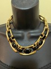 Necklace Enamel Black Lucite Cabochon Chunky Collar Goldtone Statement Fashion  — photo 1