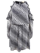 Michael Kors Women's Printed Ruffle Cold-Shoulder Dress (S, Black/White)