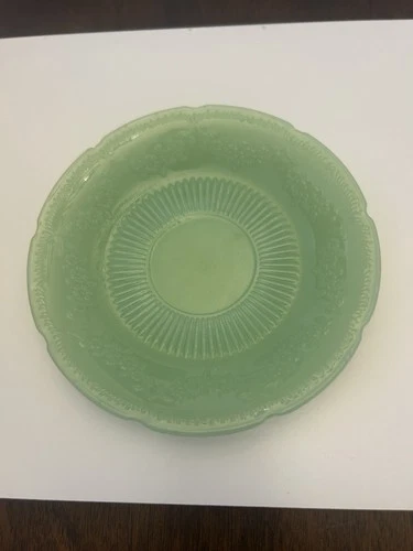 VINTAGE ALICE FLORAL ANCHOR HOCKING FIRE KING JADEITE SAUCER PLATE GREEN Floral