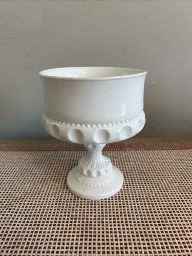 Vintage Milk Glass Compote Kings Crown Thumbprint pattern 6" Indiana Glass