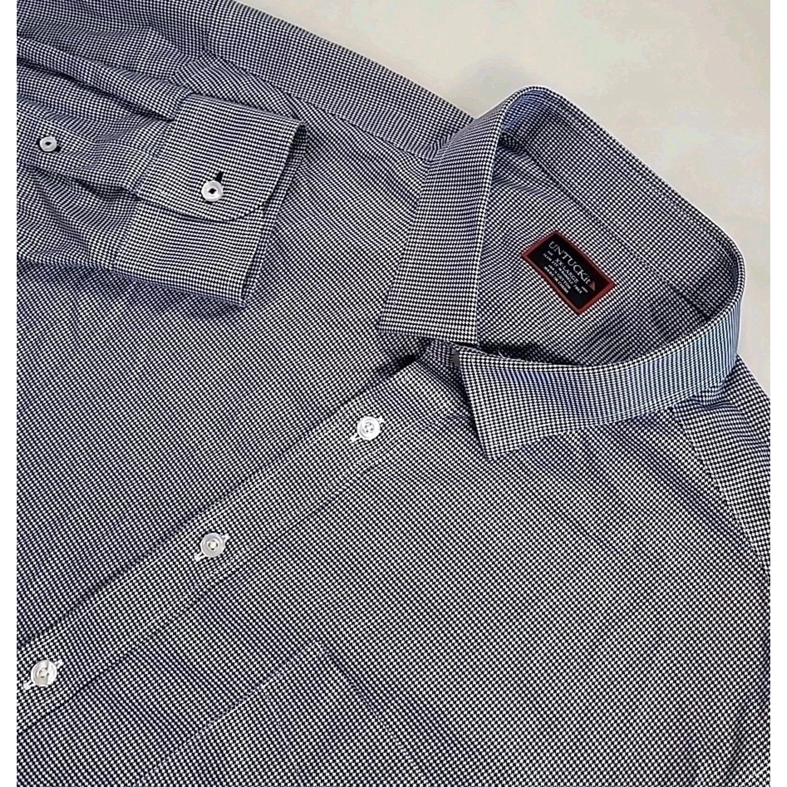UNTUCKit Navy Houndstooth Button Up Shirt XXL