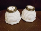 Early Milk Glass Beehive Salt Pepper Shakers (EAPG)