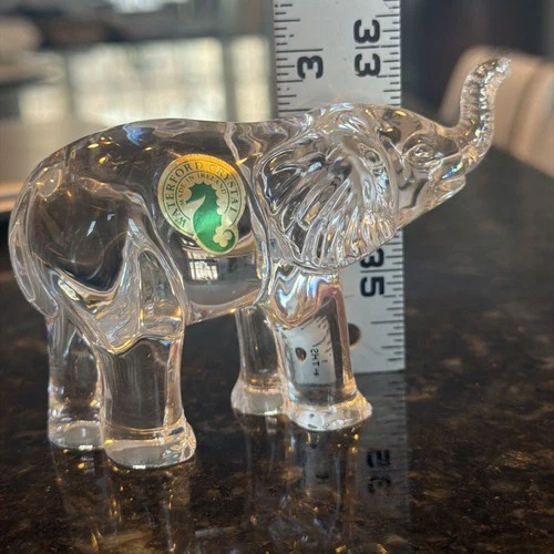 Waterford Crystal Glass Elephant Calf Trunk Up Figurine Paperweight Vintage RARE