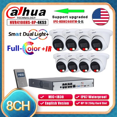 Dahua 4K 8CH Security IP Camera System NVR 4MP Full Color+IR WizSense Kit Lot