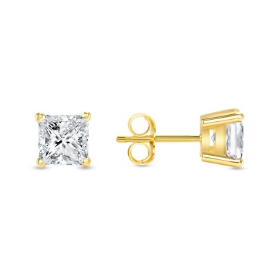 1 kt Princess Lab Created gewachsene Diamanten Ohrringe 14 K Gelbgold F/VS BasketPush