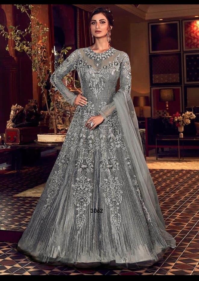 Indian Wedding gown Grey Silver Dress