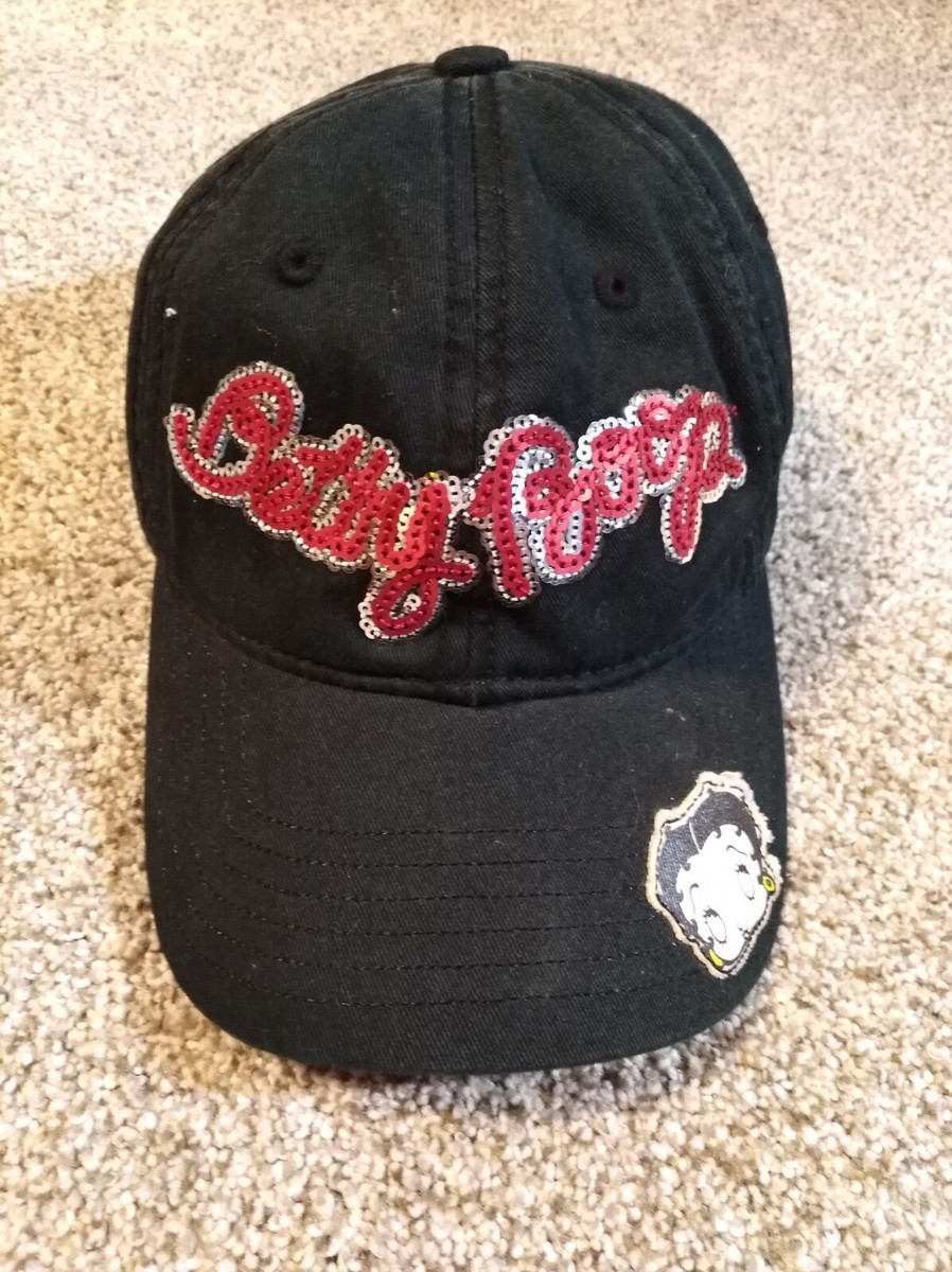 VTG Betty Boop King Features 2008 Black Silver Red Sequin Logo Cap