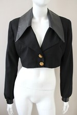 Stavros Lillie Rubin Vintage 80s Black Wool Leather Cropped Jacket Uk8-10 Us4