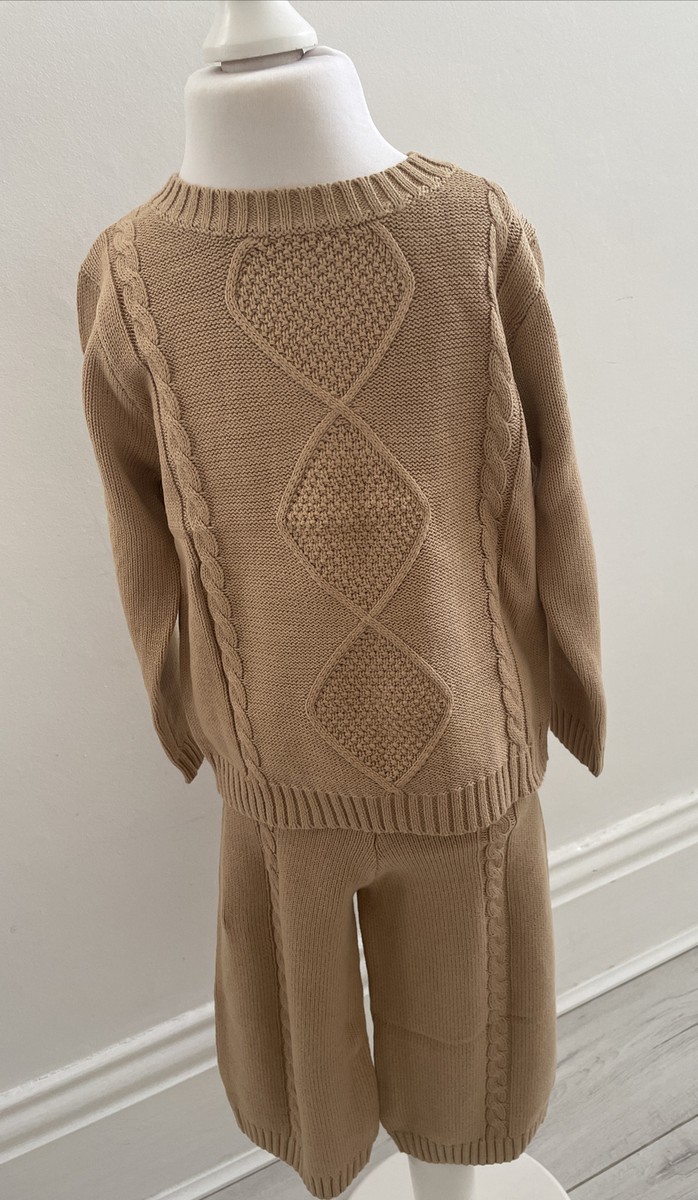 Viasa Kidswear Beige Knitted co ord Jumper Trouser set age 2-3