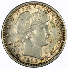 1916 BARBER QUARTER ~ SHARP BU UNCIRCULATED ~ COLORFUL TONE! INV#2