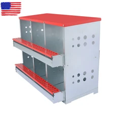 6 Hole Chicken Nesting Box Hen Laying Nest Boxes Rollout Egg Collection Metal