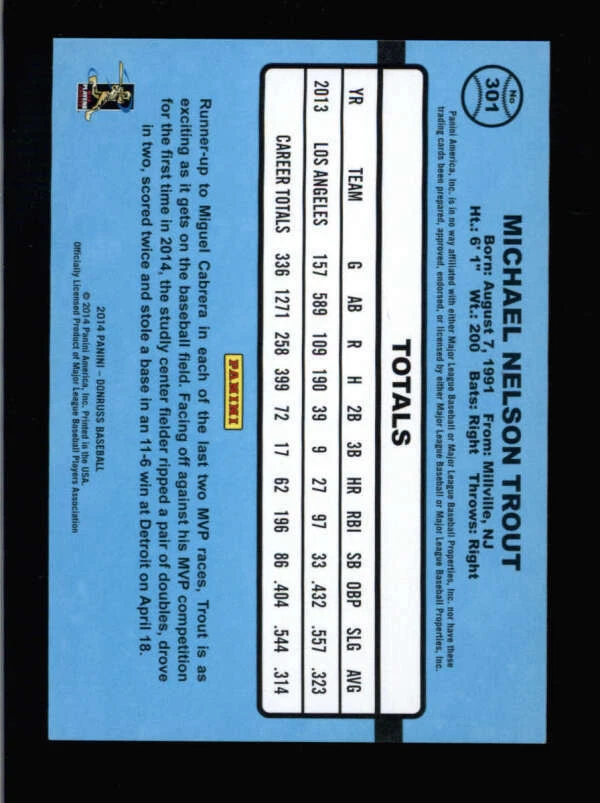 MIKE TROUT 2014 DONRUSS #301 PRESS PROOF PARALLEL #097/199 FC8947 - Image 2 of 2