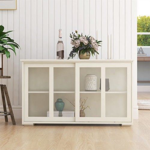 Kitchen Storage Cabinet Freestanding Cupboard Storage Organizer With Glass Door - Picture 5 of 8
