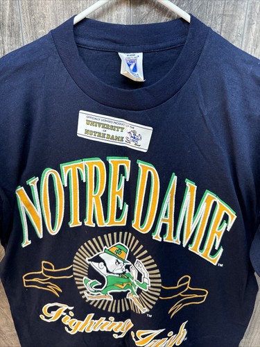 Vintage Notre Dame Fighting Irish Logo 7 T-Shirt Size M Blue Single Stitch NOS - Picture 3 of 12