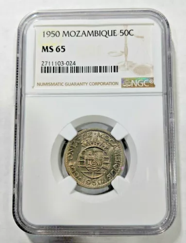 1950 MS65 Mozambique 50 Centavos NGC KM 76 UNC Colonial Coin 