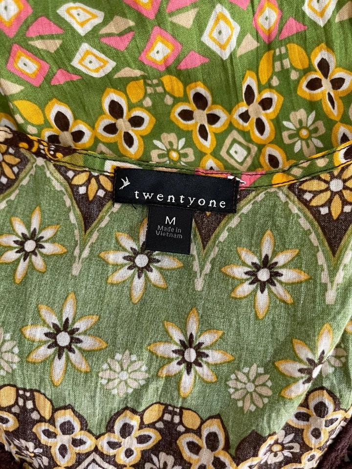 Blusa Twenty One para mujer sin mangas encaje crochet ribete marrón-verde floral talla M Foto 4 de 4