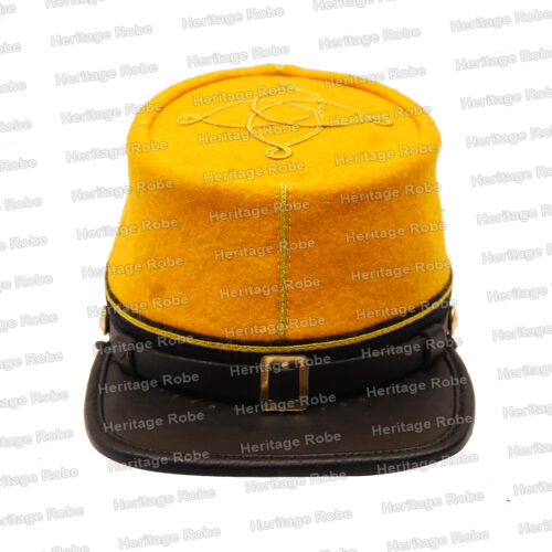 Civil War Cavalry Captains Leather Kepi, Yellow with Black Band 1,2,3,4 Braids - Afbeelding 1 van 22