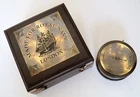 Antique brass vintage measuring inch tape desktop item with rosewood wooden box