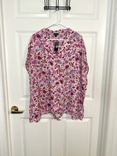 Torrid Challis Pink Floral Tie Front Dolman Top size 3X New