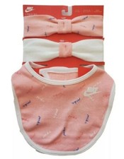 3 Piece Nike Baby Girls Bib Headbands, Pink, Shower Gift Set, B17 MA