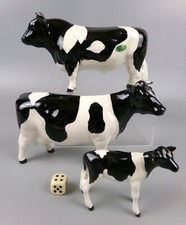 Beswick Cattle Family: Friesien Bull, Cow & Calf. Cream ceramic figurines. VTG