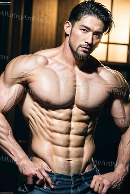 Asian Male Model Photo Print Muscular Handsome Jock Shirtless Hunk Abs -MM28