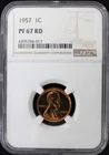 1957 1C LINCOLN WHEAT CENT - NGC PF 67 RD