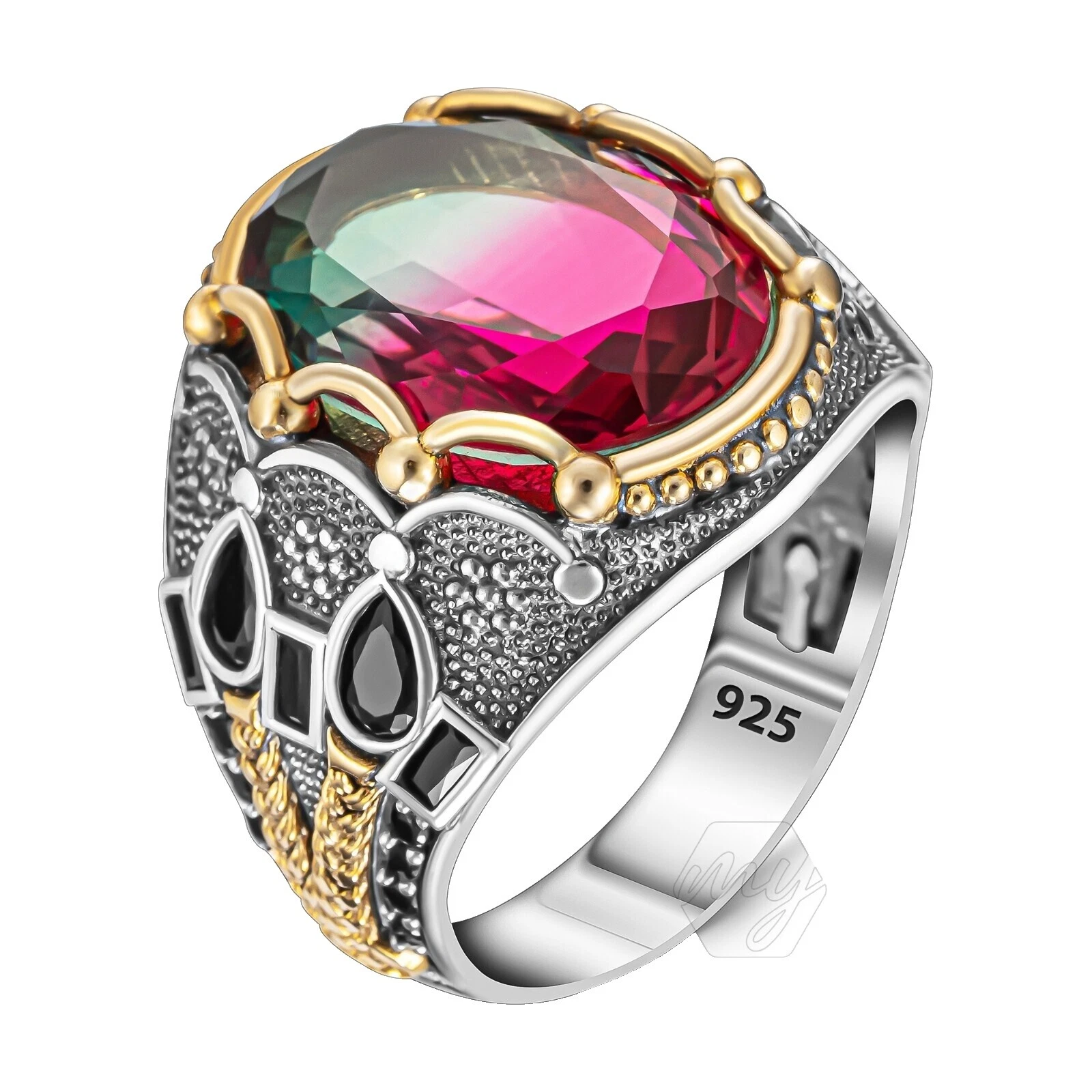 Tourmaline Sterling Silver Rings for Men