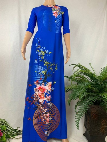 Blue Ao Dai Vietnamese Lua Mango Silk 