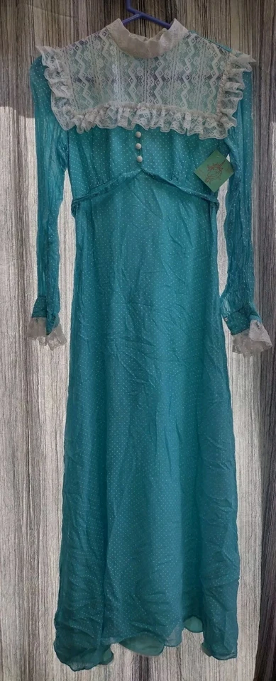 Vestido de crepé vintage azul con lunares blancos para mujer mezcla de poliéster sin etiqueta de talla Foto 2 de 4