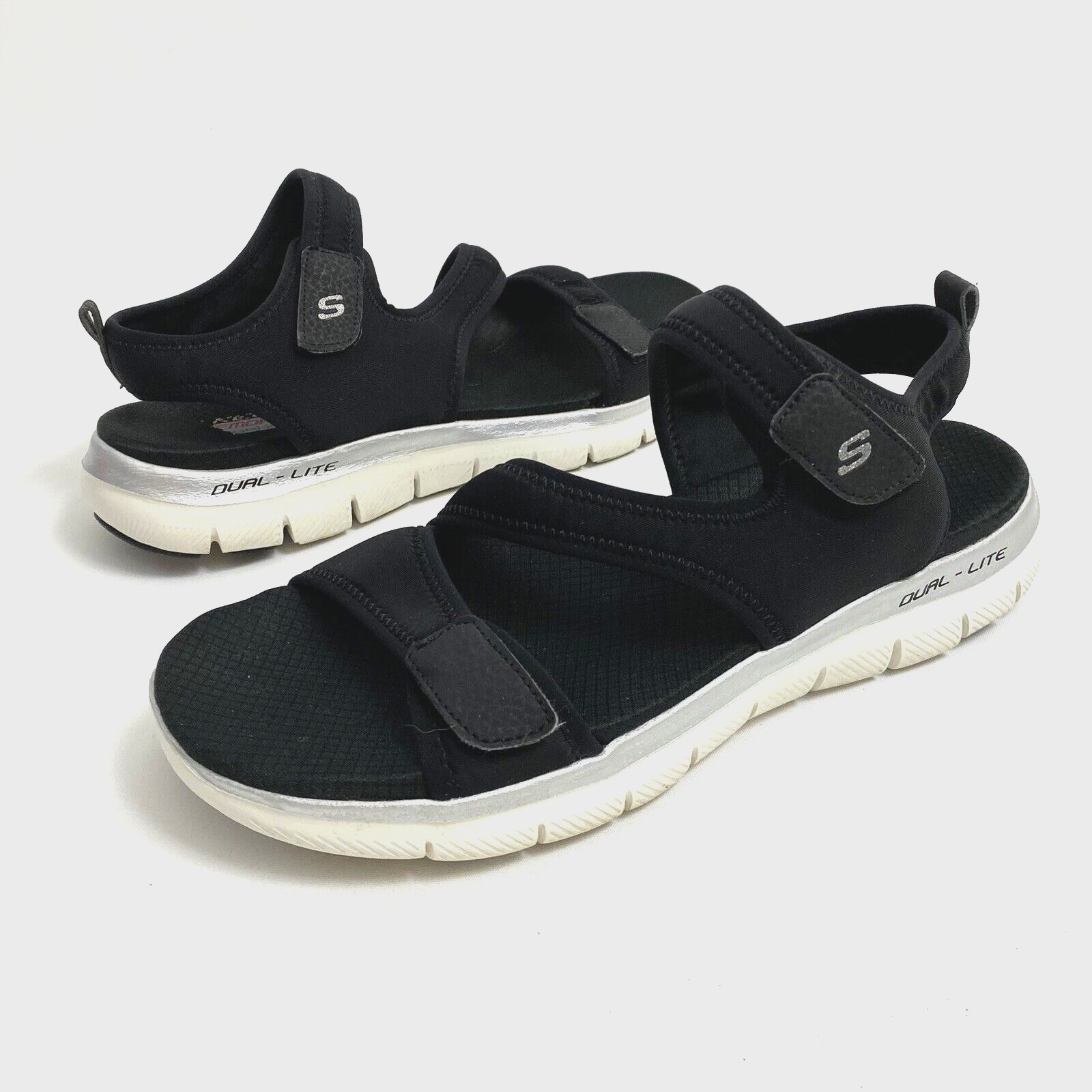Skechers Memory Foam Women's Sandals Sz Black Double Strap Open