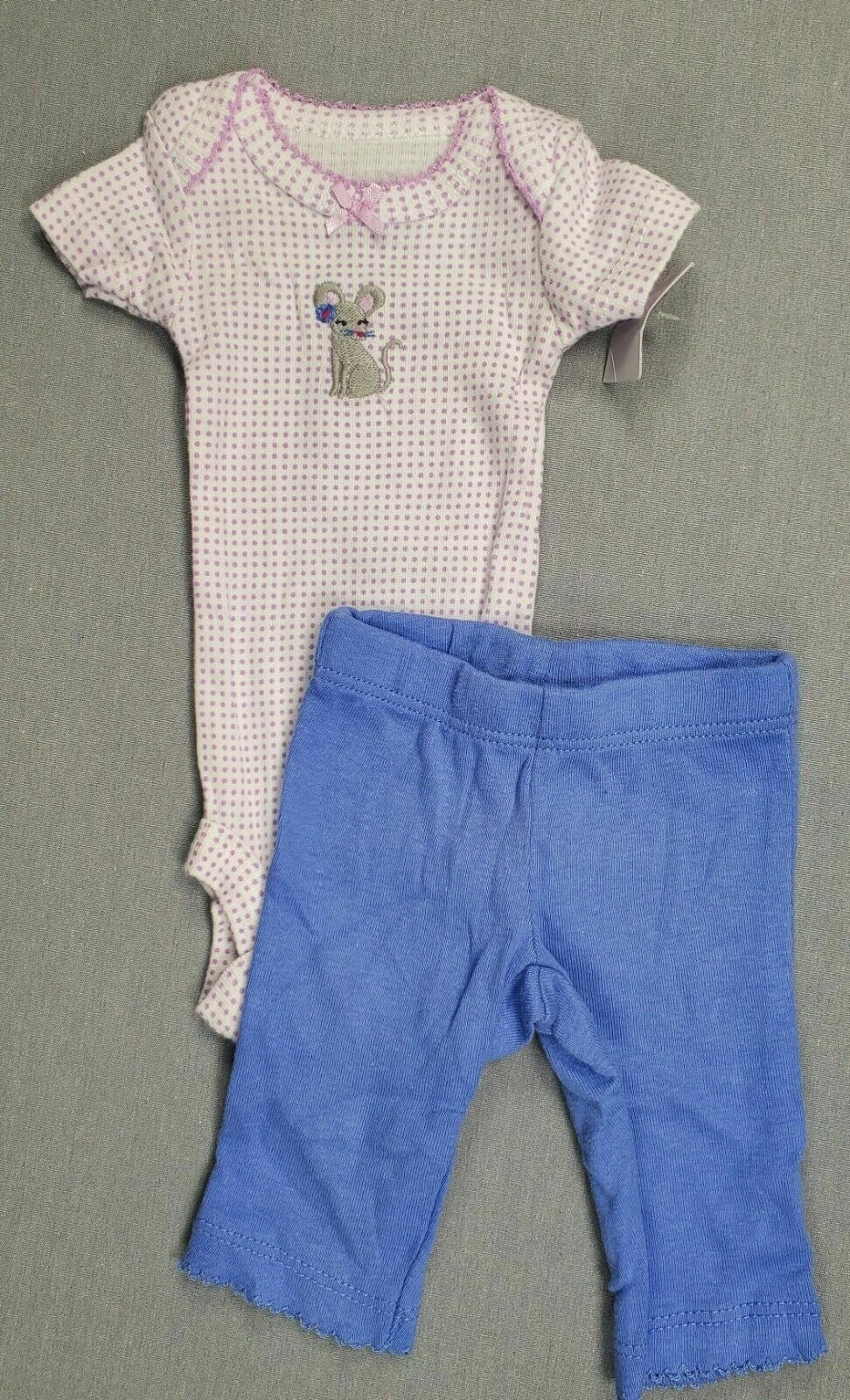 New Baby Girl Clothes Carter's Preemie 2Pc Purple Polka Dot Mouse Outfit