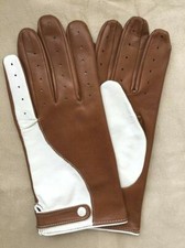 Handmade Men's Driving Brown White Italian Napa Leather Gloves